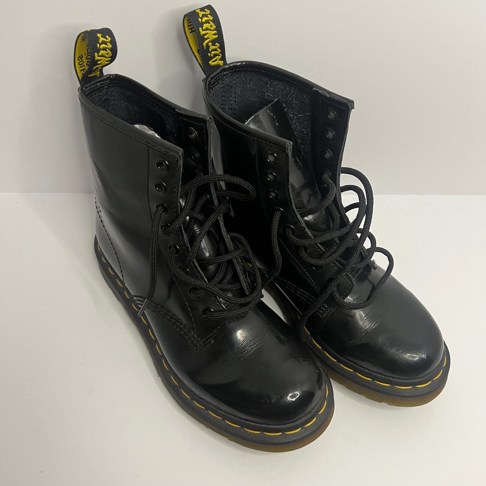 Dr. Martens 1460 W Black Patent Leather 8 Eye Lace Up Boots Womens Size 5 UK 3